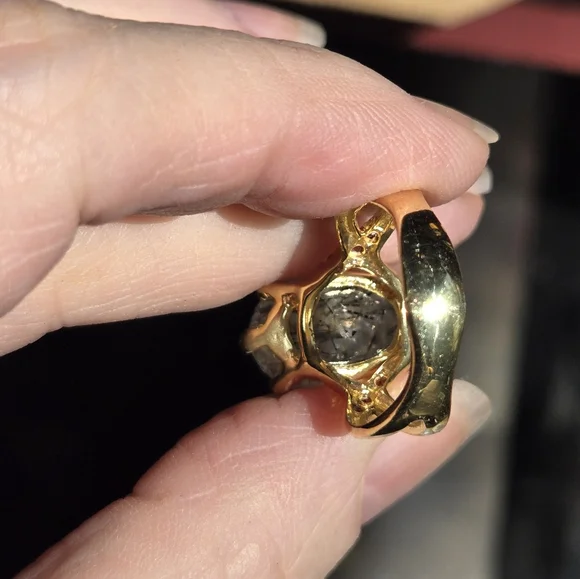 Rutil quarts 5k & Rhodolite sterling & gold infinity ring sz7.5 - Picture 3 of 9